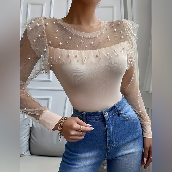 NEW🎉-Beaded Mesh Top - Picture 3 of 5
